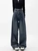 Kvinnors jeans 2024 Summer Korean Fashion Y2K Baggy Women High midje Blue Denim Pants Streetwear 2000s Long Byxor 90s Vintage Tide