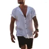 Camisas casuais masculinas manga curta algodão linho blusas para homens negócios soltos normal social superior formal vestido camisa roupas dos homens