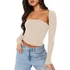 T-shirts pour femmes Femmes S Basic Crop Tops Sans bretelles Tube de couleur unie à manches longues Shrug Set Automne T-shirts