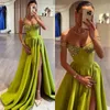 Elegant Green Prom Dresses A Line Sequins Straps Evening Dress Pleats Split Formal Long Special Occasion Party dress YD
