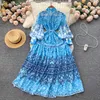 Casual jurken Patchwork Boho Long Puff Sleeve jurk Franse chique bloemenprint shirt een lijn dames strand vintage vestidos drop