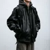 American street versátil textura preta motocicleta jaqueta de couro para homens outono e inverno à prova de vento curta silhueta tendência