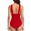 Vrouwen Eendelige Badpakken Ruches Halter Effen Kleur Hoge Taille Badmode Monokini Zomer Backless Skinny Sexy Badpakken