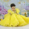 Vestidos de niña Luxury Yellow Flower Tulle Ruffles Princesa Baby Baby Girls First Birthday Party Vestido para boda