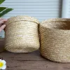 Cestini Cestini portaoggetti in paglia intrecciata con coperchio Contenitore per snack in rattan Contenitori multiuso Cestini per lavanderia Organizzatore di giocattoli Scatola di paglia pieghevole per la casa