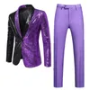 Men's Suits Unique Design Men Patchwork Sequin Suit 2 Piece Black / Purple Blue Dance Bar KTV Casual Blazer Jacket And Pants