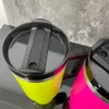 Magazzino USA Bicchieri lucidi isolati sotto vuoto da 30 once di colore neon tazze da viaggio per esterni bottiglia d'acqua Thermos quencher con manico rimovibile per trasferimento di sublimazione