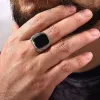 Rock Punk Onyx Stone Rings for Men, Stylish Solid 14K White Gold Signet Ring,Cool Fashion Gifts for Him Jewelry