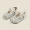 Claladoudou Bling robe pour enfant chaussures avec dentelle noeud zircone avec paillettes petites chaussures de princesse pour anniversaire mariage 240315