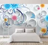Dropship personalizado murais de parede moderno 3d círculos flor azul crianças quarto sala estar tv fundo decoração da parede mural wa5417602