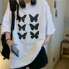 Damen-T-Shirts DAYIFUN-Schmetterlings-bedruckte T-Shirts für Damen, lockere Kurzarm-koreanische Harajuku-Rundhals-T-Shirts für Damen, Sommer