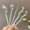 Hårklipp kinesisk pinne för kvinnor metall jade stift pinnar flickor pärla blommor tofs hårnål vintage traditionella smycken