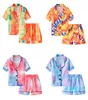 Комплекты детской одежды для девочек и мальчиков, пижамы с галстуком-красителем, детские топы с градиентом, шорты, комплект из 2 предметов, летняя ночная рубашка, эксклюзивная одежда 1509908057