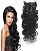 Cheveux péruviens vague de corps 1 pince noire dans les extensions de cheveux pince dans les cheveux humains 7PcsSet 16quot22quot8821421