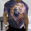 Men's T-Shirts 3D Print Lion Shirt Mens T-shirt 2023 New Sweatshirt Summer O Neck Casual Short Slve Ts Mens Clothing Male Cool Strtwear Y240315