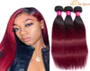 Precolored Ombre Human Hair Bundles 1B 99J Dark Root 및 Burgundy Straight Ombre Peruvian Hair Weave60480903333065