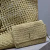 Raffia 빨대 짠 쇼핑 디자이너 핸드백 큰 용량 토트 어깨 어깨 여름 해변 주말 휴가 여행 가방 고품질 금속 편지 금