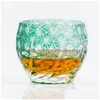 Şarap bardakları Edo Kiriko Amber Crystal s Drinware Cam Sake Baijiu Tekila Bar Kokteyl Kupası El Oyulmuş 2oz 1 PCS DOLDU