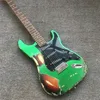 Vendita calda chitarra elettrica antica, bordo di guardia in metallo verde e nero, foto reali