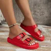 Slippers 2024 Summer New Couple Solid Color One line Soft Bottom Slippers Double row Button Cool Slippers Comfortable Beach Shoes Casual Cool Slippers J240315