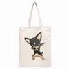 Bolsas de compras Chihuahua perro lindo gráfico hipster dibujos animados impresión niñas moda casual paquete bolso de mano