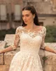 Винтажное свадебное платье с круглым вырезом 3/4 и кружевными рукавами, платье невесты из тюля с аппликацией SweepTrain Boho, платья de novia 2024