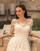 Dress Vintage Wedding Scoop Neck Lace Sleeves Bride Gowns Tulle Appliques Sweeptrain Boho Vestidos De Novia