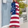 Casual Dresses American Flag Dress Long Sleeve Betsy Ross 13 Stars And Stripes Maxi High Neck Street Fashion Graphic Bohemia