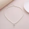 Choker Romantic Pearl Beads Necklaces For Cross Rhinestone Pendant Chokers Clavicle