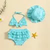 Novas roupas de banho femininas 0-24m moda verão bebê meninas conjunto de biquíni bonito arco droop neck tops em camadas babados shorts chapéu beachwear melhor qualidade melhor qualidade