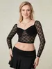 Dames T-shirts Dames S Lange mouwen Sheer Mesh Crop Tops Sweetheart Hals Slim Fit See Through Tee Y2k Uitgaan