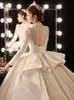 Luxurious Arabic Crystals Sequins Wedding Dresses Ball Gown Long sleeved Bling Sparkly Retro Palace Style Satin Bridal Gowns Court Train