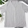 Men's Casual Shirts 2024 Men Summer Shirt Hollow Out Short Sleeves Lapel See-through Thin Single-breasted Cardigan Solid Color Male Sport