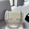 Ladies Classic White Double Flap Calfskin Quilted Bags Caviar Leather SHW Turn Lock Crossbody Shoulder Handbags Back Pouch Large Capacity Outdoor Sac Purse 25x16CM