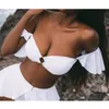 Nouveaux maillots de bain pour femmes 2024 taille haute ensemble de bikini séparé sexy sans bretelles maillot de bain amovible à volants solide imprimé maillot de bain body meilleure qualité meilleure qualité