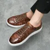 Casual Shoes Brown Men Sneakers Lace-up Solid PU Leather Black White Platform Men's Vulcanize Size 38-46