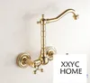 Bathroom Sink Faucets Copper Wall-Mounted Kitchen Faucet And Cold Double Handle Mixing Valve Rotating Basin