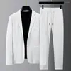 Homens Tracksuits Homens Casaco Calças Definir Elegante Terno Listrado Com Cordão Cintura Lapela Bolsos Formal Estilo de Negócio para Plus