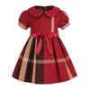 Lovely Baby Girls Princess Dresses With Bowknot Summer Kids Short Sleeve Plaid Dress Cotton Girl Skirts Children Skirt 38 Years3432713