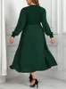 Plus Size Women Dresses Wrap V Neck Belt Elastic Long SemeVes Autumn Fall Sprimg Robe Solid Color Flowy Female Clothing 240311