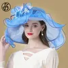 FS Blumen-Fascinator für Damen, breite Krempe, Hochzeit, Kirche, Organza-Sonnenhut, elegante große Damen-Fedoras 240226