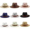 Berets Strohhut mit breiter Krempe, natürlicher Sommer-Lederband, Sonnenkappe, UV-Schutz, Strand-Fedora, Damen/Herren