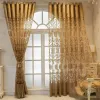 Rideaux Rideaux Jacquard creux gris de luxe européen Villa rideaux de salon en Tulle transparent doré pour rideaux de fenêtre de chambre à coucher Cortinas