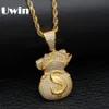 Uwin US Borsa per soldi Collana pendente Completo Bling Cubic Zirconia Catene d'oro ghiacciate Argento Colore oro Gioielli Hiphop per gli uomini224c