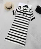 Basic & Casual Dresses designer 2024 early spring new Nanyou Miu Academy style sweet and age reducing hollow out contrasting striped lapel short sleeved dress TNB9