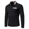 Camisa polo masculina moda manga longa negócios camisa polo social masculino cor sólida botão para baixo colarinho trabalho branco preto topos t 240312