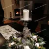 N'utilisez que des bougies LED) Bougeoirs en acrylique Hurricane Votif Pilier à longue tige décoré Support en métal élégant Idéal pour les repas de fête de mariage