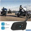 Motorcykel Intercom Walkie Talkie Ejeas V6 Pro Bluetooth Helmet Headset med 1200 m BT Interphone Communicator för 6 Riders Waterproo Dhyst