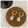 With 18 K Gold Geo Faux Baroque Pearl Drop Earrings Punk Party Gown Runway rare Boucle Korean Japan INS Boho Top 240313