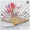 Chinese Style Products Hand Fold Fan Vintage Bamboo Wood Silk Flower Japanese Artificial Pink Wedding Girl Man Dance Decorate Home D Dh5Pd